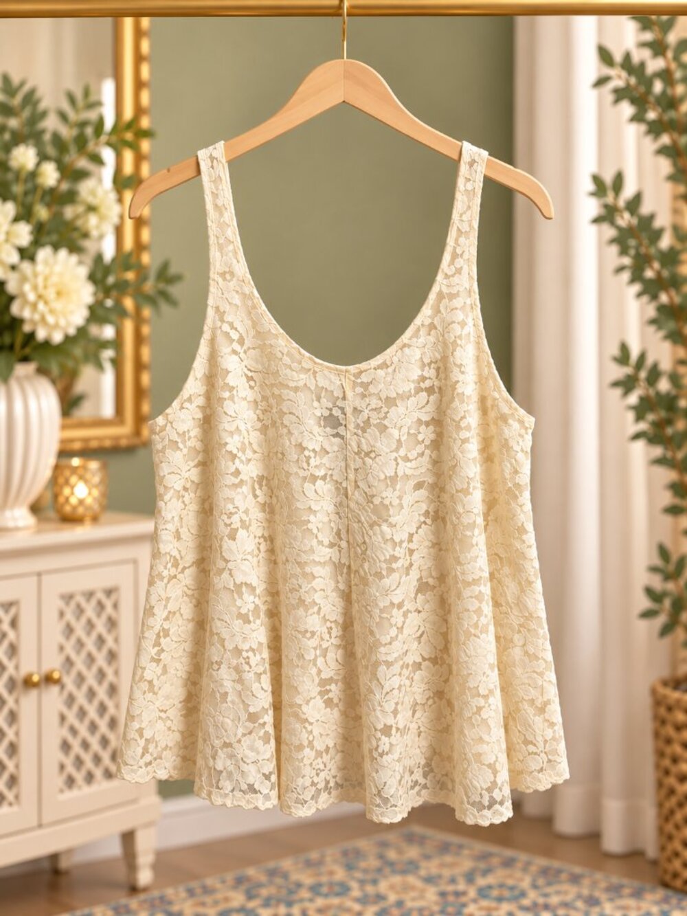 American Eagle Lace Swing Tank Natural Ivory S/P 2014 The Vampire Diaries